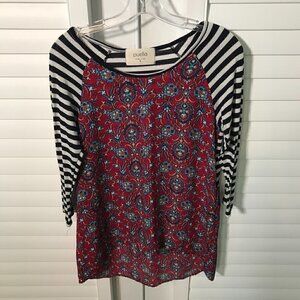 Puella Anthro floral, striped 3/4 sleeve top, S